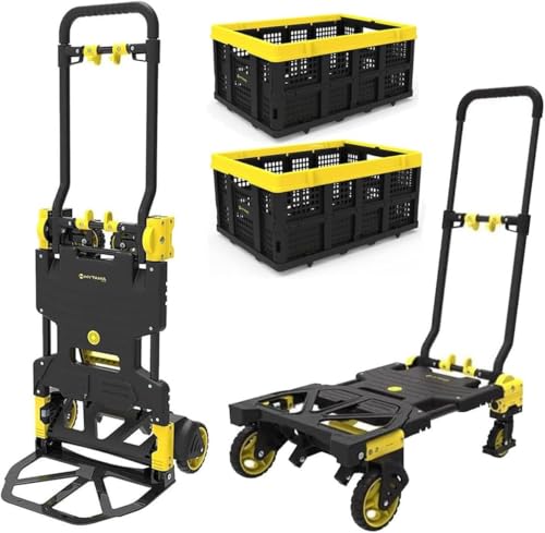 Carrello Portatutto Carrellino Pieghevole 2 in 1 FOLD MAX - Utilizzabile sia come carrello che come carrelo a piattaforma completamente ripiegabile capacità di carico 70/137kg (Singolo + 2 Ceste)