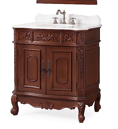 Tennant 33" Traditional Style Antique White Bathroom Sink Vanity (Rich Cherry) #TOP1