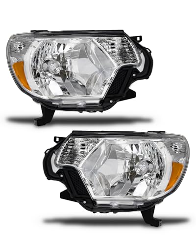 for Toyota Tacoma 2012 2013 2014 2015 Headlight Assembly 2012-2015 Tacoma Halogen Headlamp Chrome Housing Amber Reflector Driver Side and Passenger Side(Bulb Not Included)