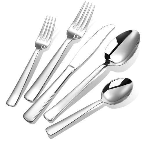 Silverware Set for 8, Prendcyx 40-Piece Heavy Duty Flatware Cutlery Set, 18/0 Food-Grade Stainless Steel Tableware Set, Dishwasher Safe for Home, Restaurant, Wedding, Party, Mirror Polished