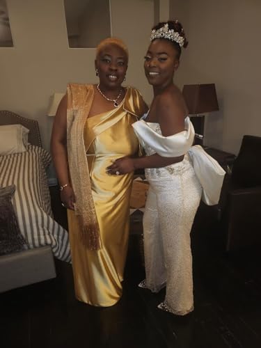 Image of One Shoulder Bridesmaid Dresses with Bow Long Mermaid Satin Back Slit Mother of The Bride Dresses PM004