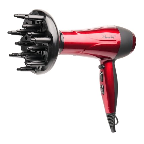 Paul Anthony Ultra Pro 2200W Hair Dryer / 3 Heat Settings / 2 Speed Settings/Cool Shot/Concentrator Nozzle/Diffuser/Hang Up Loop/Safety Cut-Off - Hot Red - H1520RD