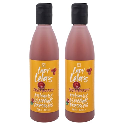Lady Lela's Condimento Balsamico al Mirtillo Rosso Americano 2x250ml – Crema Balsamica Naturale Italiana, Agrodolce e Aromatica, Ideale per Insalate, Verdure, Formaggi e Dessert Gourmet