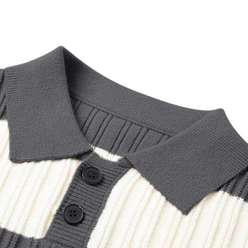 Cambkatl Men's Color Block Sweaters Stylish Button Lapel Collar Pullover Long Sleeve Knitted Golf Jumper Tops4