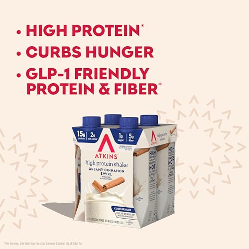 Image of Atkins Creamy Cinnamon Swirl Protein Shake, 15g Protein, Low Glycemic, 2g Net Carb, 1g Sugar, Keto Friendly, 12 Count