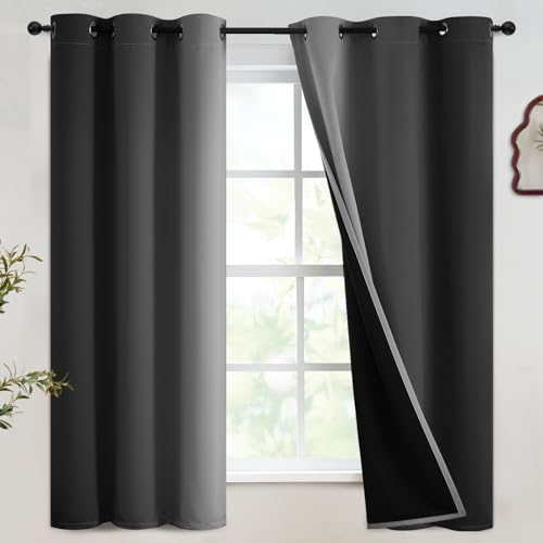 Image of SimpleHome 100% Blackout Ombre Bedroom Curtains Black and Greyish White,63L | Room Darkening Curtains,Thermal Insulated Grommet Window Drapes and Curtains for Living Room,2 Panels, 42x63 inches Length