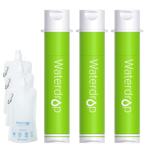 Waterdrop Water Filter Straw, Water Purifier Survival For Camping, Travel, Backpacking And Emergency Preparedness, Water Filtration System Survival, Pack Of 3, With 3 Water Pouch, Green #TOP7