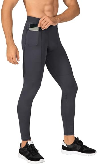 Yuerlian Mens Compression Pants with Zippper Pockets Workout Athletic Leggings Running Gym Tights 3 Pack