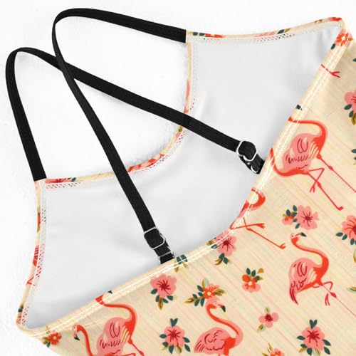 senya Girls Swimsuits One-Piece Swimwear Tie Bathing Suit Beach Summer Round Neck 9-10T Flamingos and Flowers On Striped4