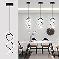 CANEOE Spiral Led Pendant Light Fixture,15W Cold White Light Modern Integrated LED Hanging Lamp, Adjustable Island Light Fixture for Living Room Bedroom Kitchen Sink, 1 Pack (Black)