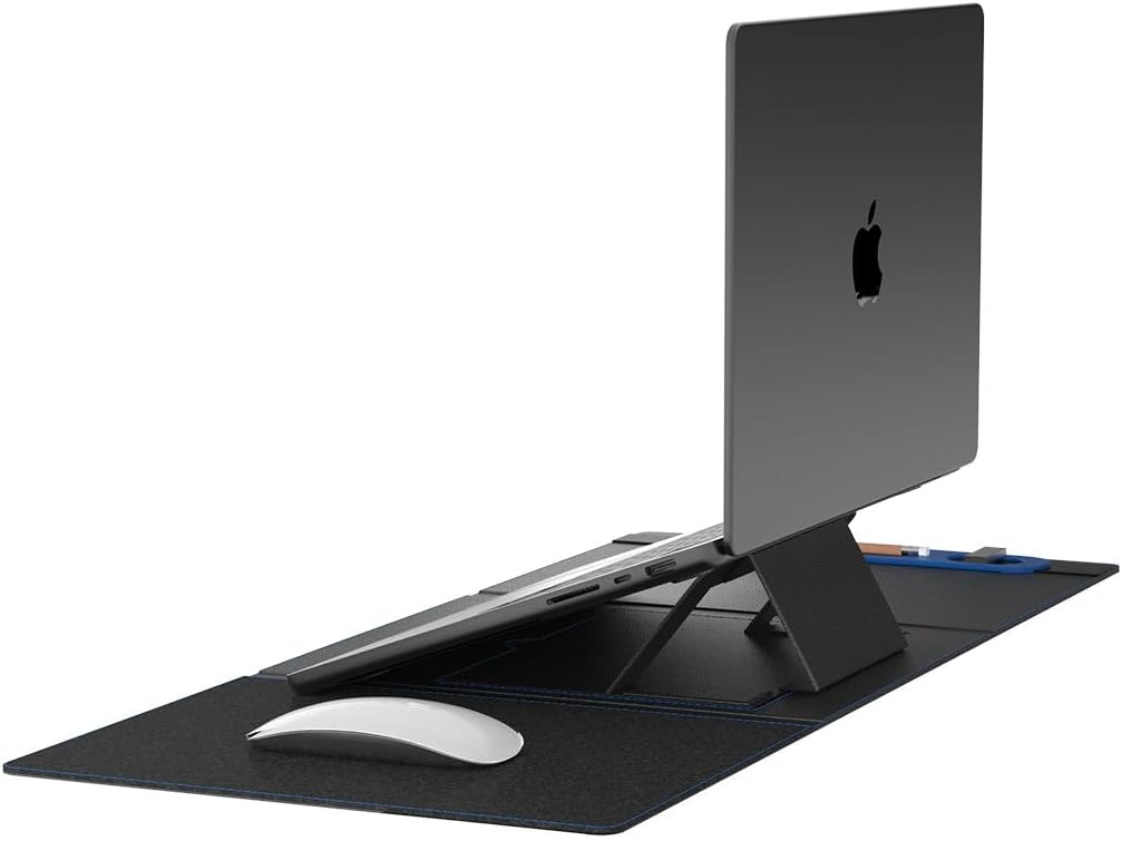 - DailyObjects Morph Foldable Desk Mat with Laptop Stand | Large Premium Vegan Leather | Work from Home Solution for Laptop Keyboard and Mouse| Anti-Skid| Anti-Slip| Water Resistant, Scratch Resistant