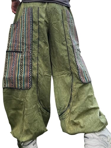 Hippie Cargo Trousers for Men & Women – Baggy Fit Festival Pants with Woven Patchwork – Handmade Cotton Harem Style3