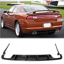 Rear Bumper Lip Diffuser Spoiler, Compatible with 2011-2014 Dodge Charger Not Fit SRT, 4Fin MDP Style PU Rear Lower Splitter Protector, Unpainted Black, 3PCS