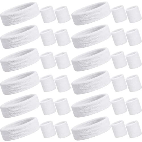 Image of Bememo 36 Pcs Neon Sweatbands Set for Kids 12 Headbands 24 Wristbands Bulk Sports Sweat Bands Athletic for Children Basketball Tennis Running Gym Student Gifts Glow Party
