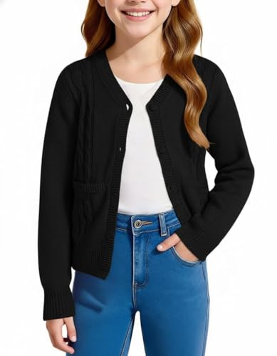 Image of Girls' Cardigan Sweater Long Sleeve Button Down Knit Sweater with Pockets School Uniform Outerwear 4-13 Years