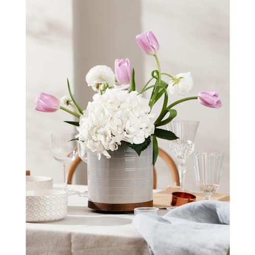 Image of Utensil Holder, 360 Rotating Extra Large Ceramic Kitchen Utensil Holder for Countertop, 7.3 inch Cooking Utensil Crocks for Kitchen Counter with Rotatable Wooden Base, Farmhouse Decor, Grey
