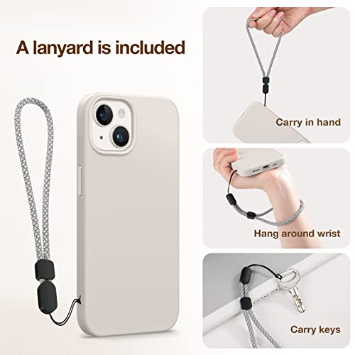 Gonez For Iphone 14 Case Silicone, With Screen Protector + Camera Lens Protector, [Soft Anti-Scratch Microfiber Lining], Slim Liquid Silicone Shockproof Protective Phone Cover 6.1 Inch, Stone #TOP6