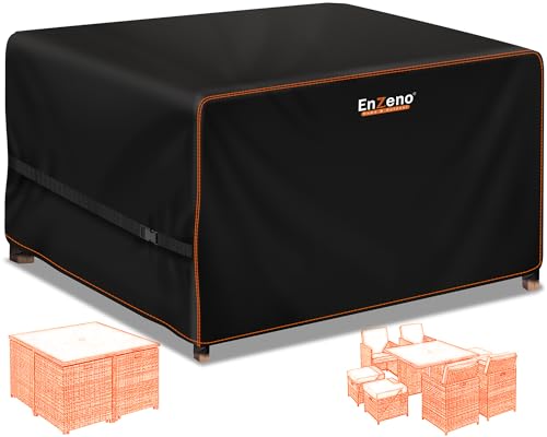 Enzeno garden furniture covers waterproof for outside,125x125x74cm outdoor furniture cover 210D oxford fabric outdoor square table cover with buckle strap,rattan patio cube set covers