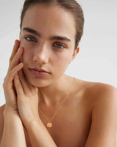 Bemoly Initial Necklace for Women Round 11MM Coin Disc Double Side Engraved Letter A-Z Hammered Pendant 14K Gold Plated Personalized Alphabet Birthday Jewelry 17.5"4