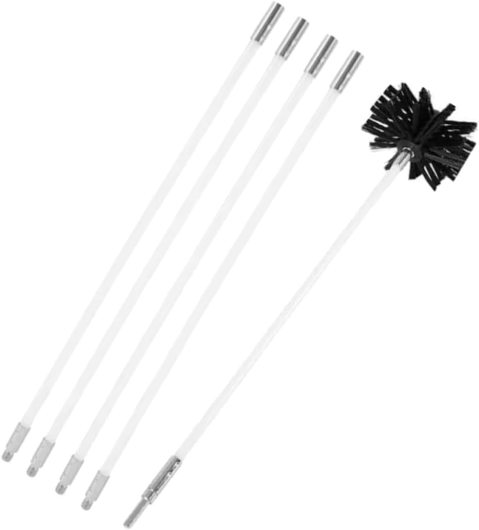 Flexible Chimney Brush Dryer Duct Cleaner Kit with 4 Rods and Nylon Brush Head 610mm for Vent and Stove Pipe Cleaning