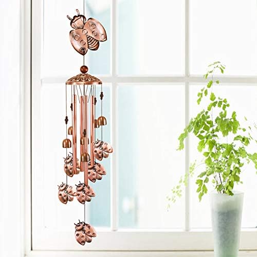 YMXBL Wind Chime Outdoor Ladybug Wind Chimes Decoration, Ladybug Wind Bell Decor, Ladybugs Windchimes With 4 Tubes & 6 Bells, Ladybug Wind Catcher, Aluminum Chime, Garden Mobile Windchime,Gift for Mom