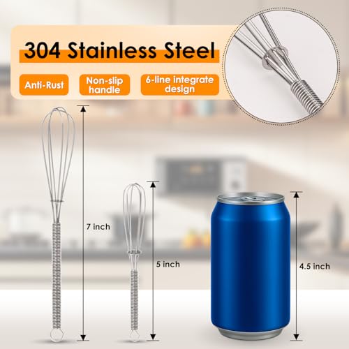 Image of HOTEC 5 & 7 Inch Mini Whisks Anti-Rust 304 Stainless Steel Small Whisk for Cooking, Baking, Mixing Ingredients & Deep Containers