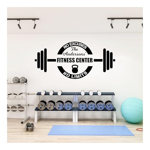 Personalized Home Gym Wall Decal, Custom Fitness Room Décor, No Excuses No Limits Quote, Choose from 30 Colors & Several Sizes