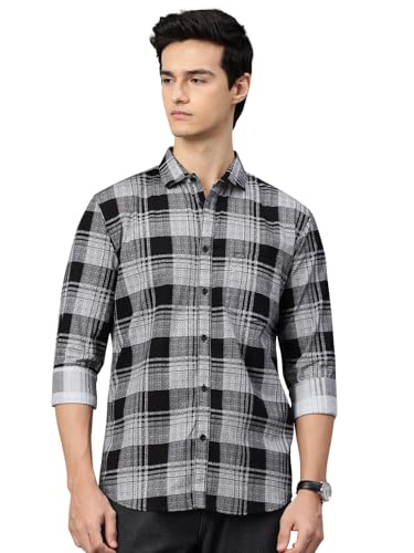 Image of Majestic Man Stylish Slim Fit Cotton Spread Collar Checked Casual Shirt