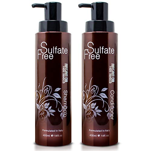 Nuspa Natural Organic Sulfate Free Moroccan Argan Oil Shampoo and Conditioner Set - Color Safe Treatment, UV Protection, Intense Moisturizing For Dry, Damaged, Frizzy, Volumizing for Thin Hair (400ml)