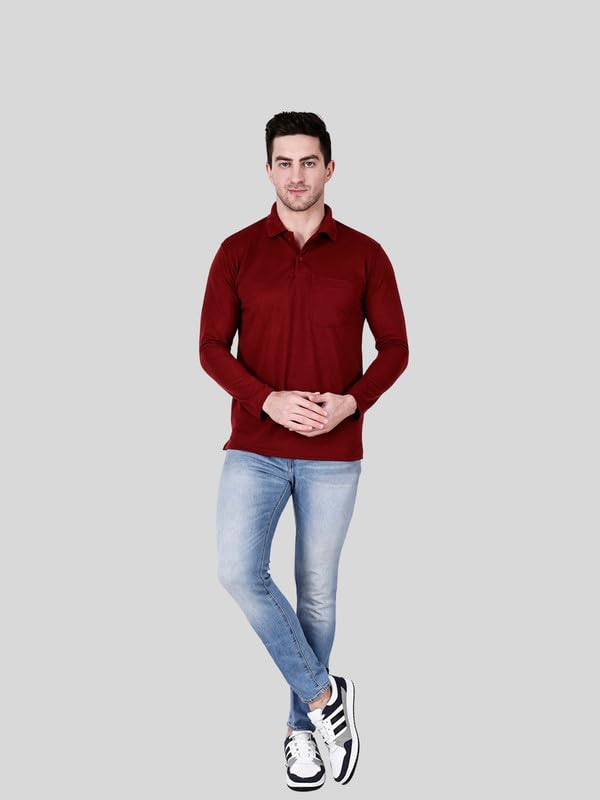Image of Full Sleeve Men's Polo T-Shirt | Regular Fit, Soft & Breathable Cotton Blend Fabric | Classic Polo Collar, Casual & Office Wear | Available in Sizes M to 6XL, Multiple Colors