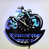 BOVIZIPY Motorcycle Style Vinyl Record Wall Clock, 12 Inch,Night Lamp 7-Color Luminous LED Home Art Decor Wall Clock,Gift for Men/boy/dad/Husband/boyfrend.Father's Day Gifts.