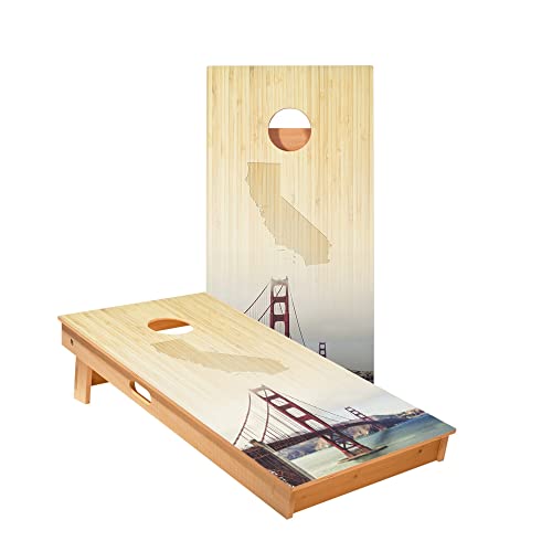 Skip's Garage California Golden Gate Bridge Cornhole Boards - Includes (2) Boards (Resin Bags) + (2) Hole Lights & (2) Edge Lights