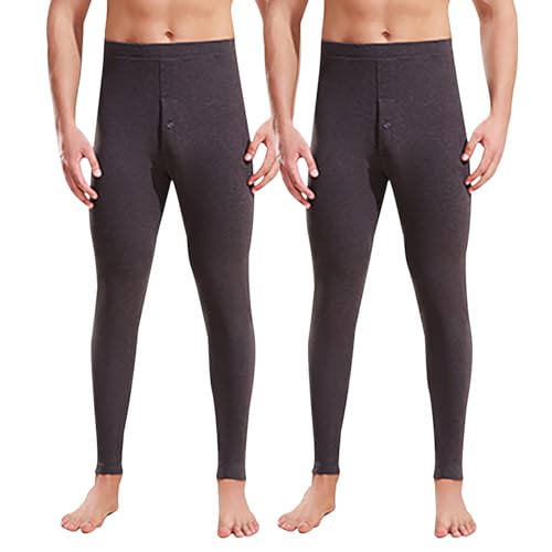 CLOUSPO Caleçon long pour homme avec empiècement - Sous-vêtements thermiques pour l'hiver - Confortable et chaud - Pantalon thermique - Legging - Sous-vêtements de ski, B gris + gris, S