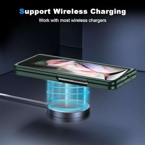 Coque fine Galaxy Fold 3 luxe verte avec charnière rigide et béquille