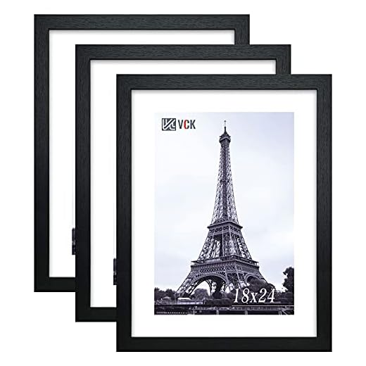 VCK 18x24 Poster Frames 3 Pack Black MDF Wood and Polished Plexiglass Frame,Display Pictures in Horizontal and Vertical