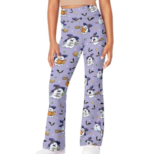 Image of Girls Leggings Floral Print High-Waisted Flared Pants 5-14 Years