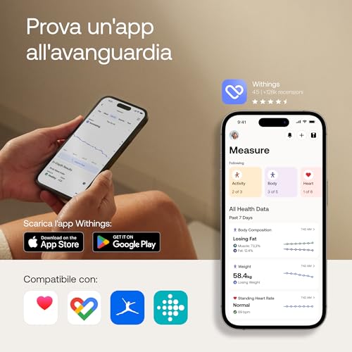 Withings Body Smart - Bilancia Pesapersone Digitale Wlan/Grasso Corporeo Per Una Maggiore Composizione Corporea Con Massa Muscolare, Percentuale Di Acqua, Densità Ossea, Bianco - 5