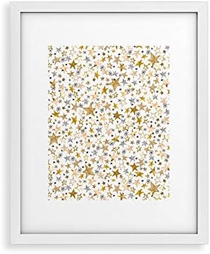 Deny Designs Ninola Designs Framed Art Print, White Modern (8" x 10"), Winter Stars Holiday Gold