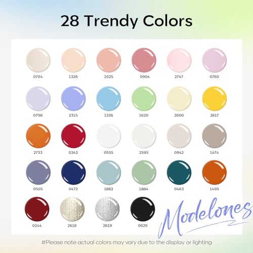 Image of Modelones 32 PCS Gel Nail Polish Set, 28 Colors Summer Gel Polish with No Wipe Base Coat, Glitter & Glossy & Matte Top Coat Nude Pink Blue Purple Green Black Brown Gray LED Nail Art kit Salon DIY Gift
