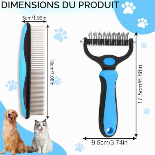 Brosse de toilettage pour animaux de compagnie, 2 Pièces, râteau double face pour chiens et chats, Brosse Chien, Toilettage Du Brosse Chat Élimine Les Nœuds, Les Tapis et Les Cheveux Emmêlé – vue 2