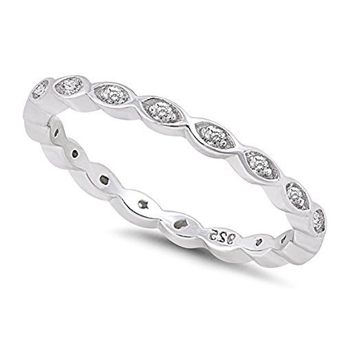 Oxford Diamond Co Sterling Silver Stackable Endless Eternity Ring Cubic Zirconia Sterling Silver Size 2-12 Four Colors Available
