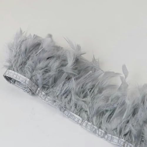 wejiay Cinta de Flecos de Plumas de Pavo Rosa de Cuero de 1 Metro con Plumas Reales para decoración de lámparas de Plumas para Fiestas de Bodas, Color Gris Oscuro, 10-15 cm