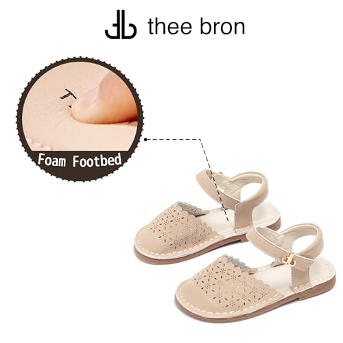 THEE BRON Toddler Girl Vintage Closed-Toe Sandals Genuine Leather Rustic Summer Shoes for 1-8 Years, Size 5-134