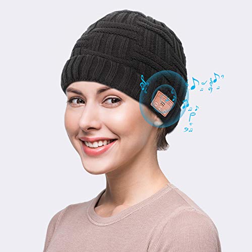 Bluetooth Beanie for Men Women,Beanie Hat with Wireless Headphones Speaker Musical Knit Cap Headset Speakerphone with Mic (Black B)