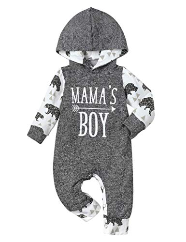 Image of Fommy Baby Boy Clothes, Cute Letter Pattern Print Long Sleeve Hoodie Romper Bodysuits for Baby Outfits