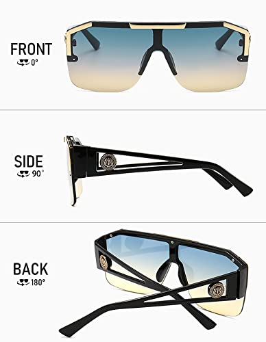 Square Shield Sunglasses Flat Top One Piece Big Oversized Vintage Retro 80s Rimless Frameless Shades Fashion Cool2