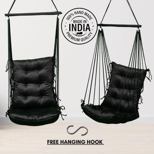 Image of Patiofy Jhula for Balcony /Swing for Balcony for Adult /Jhoola for Home /Wooden Swing Indoor /Hammock /Suitable for Indoor & Outdoor / 120Kgs Weight Bearing Capacity (Black)