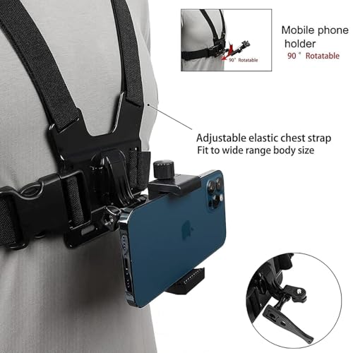 Image of Phone & Action Camera Chest Mount Harness Strap - POV Video Holder Belt for Vlogging, Biking, & Outdoor Sports - Universal Fit for iPhone 17 /16, S26 /S25, GoPro Hero 14 /13 /12 & DJI Osmo