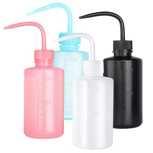 WZPB 4Pcs Tattoo Wash Bottle 250ml Squeeze Bottle, Rinse Bottle Watering Tools, Plastic Squeeze Washing Bottle, Irrigation Squeeze Sprinkling Can Wash Plant Bottle (250ml / 8OZ / 4 Bottle)