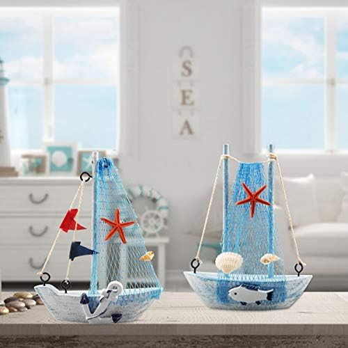 YIYA 4PCS Mini Sailboat Model Decoration Nautical Sailboat Decor for Office Bedroom Desktop Decoration Nautical Theme Home Decoration, Sky Blue